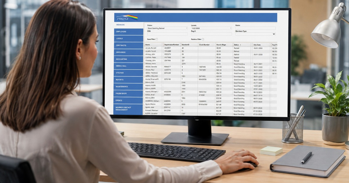 Union staff using PRIZM grievance tracking software to manage member cases and arbitration records